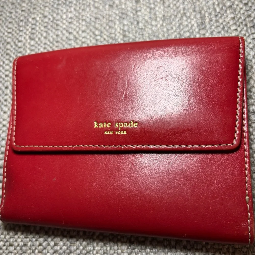 Kate Spade Women’s Red Leather Classic Bifold Wallet Made in Italy